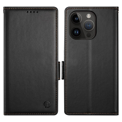 DF-010 For iPhone 14 Pro Max Case Stand Magnetic Clasp Leather Phone Cover - Black - 1