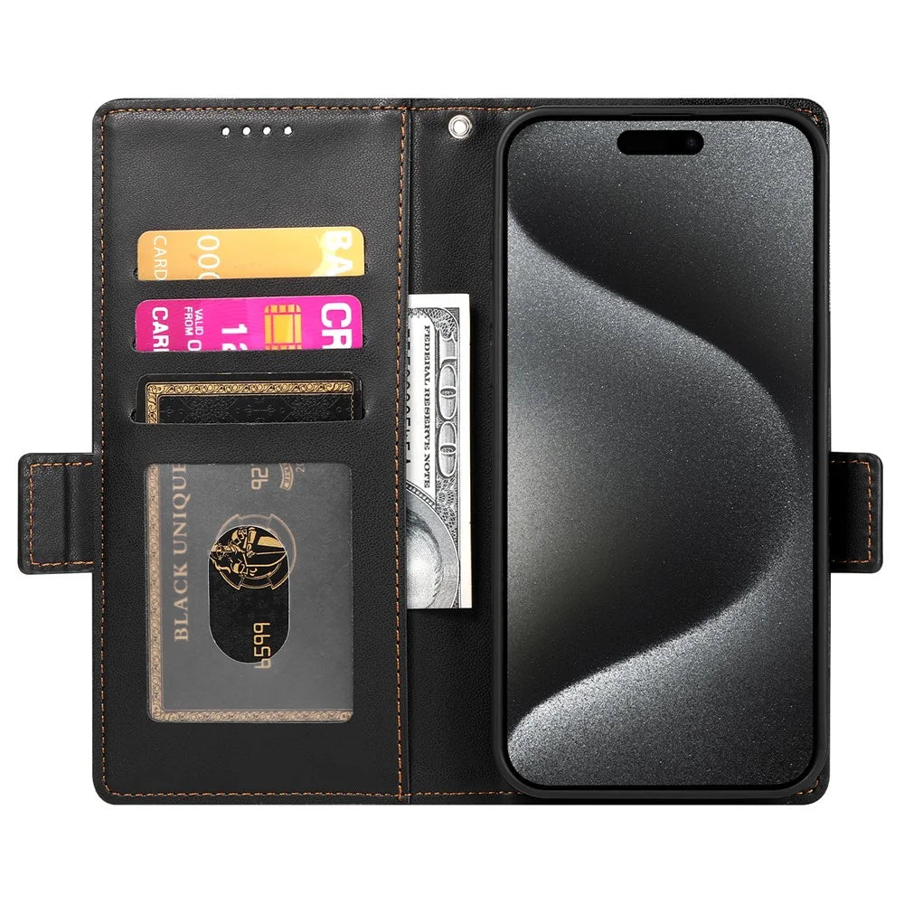 DF-010 For iPhone 14 Pro Max Case Stand Magnetic Clasp Leather Phone Cover - Black - 2
