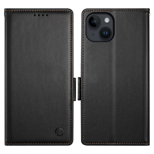 DF-010 For iPhone 13 Case Magnetic Side Clasps Anti-Fall Leather Stand Phone Cover - Black - 1