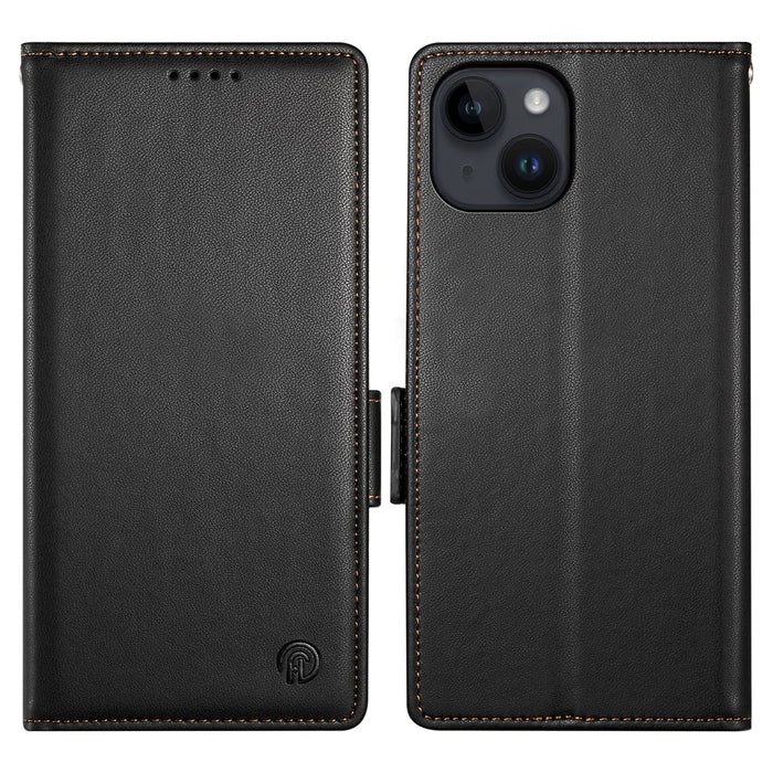 DF-010 For iPhone 13 Case Magnetic Side Clasps Anti-Fall Leather Stand Phone Cover - Black - 1