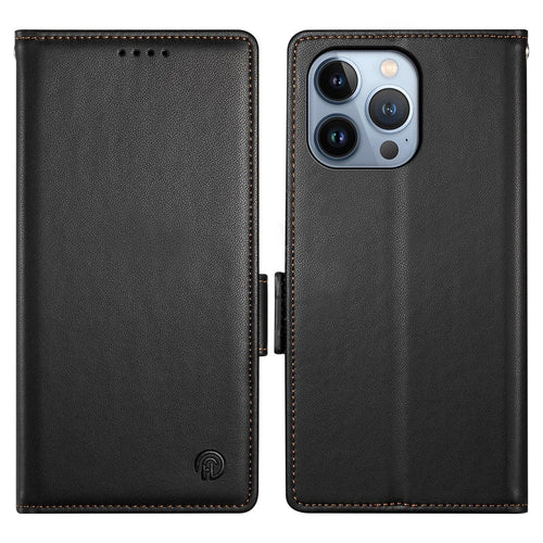 DF-010 For iPhone 13 Pro Case Full Protection PU Leather Phone Cover with Wallet - Black - 1