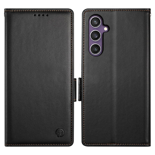 DF-010 For Samsung Galaxy S24 Case Side Clasp Closure Leather Wallet Flip Stand Phone Cover - Black - 1