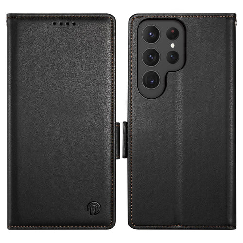 DF-010 For Samsung Galaxy S23 Ultra Case PU Leather Dual Magnetic Clasps Phone Cover - Black - 1