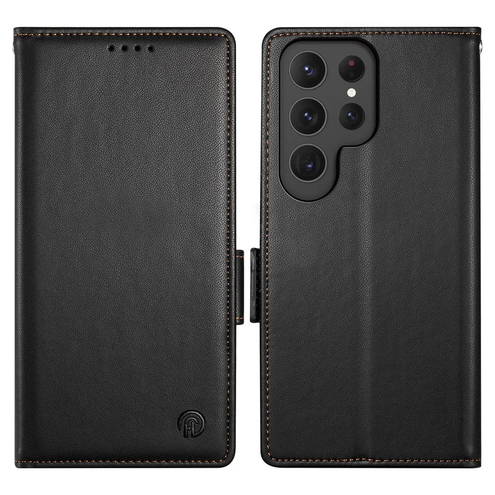 DF-010 For Samsung Galaxy S24 Ultra Case Leather Wallet Folio Flip Phone Cover - Black - 1