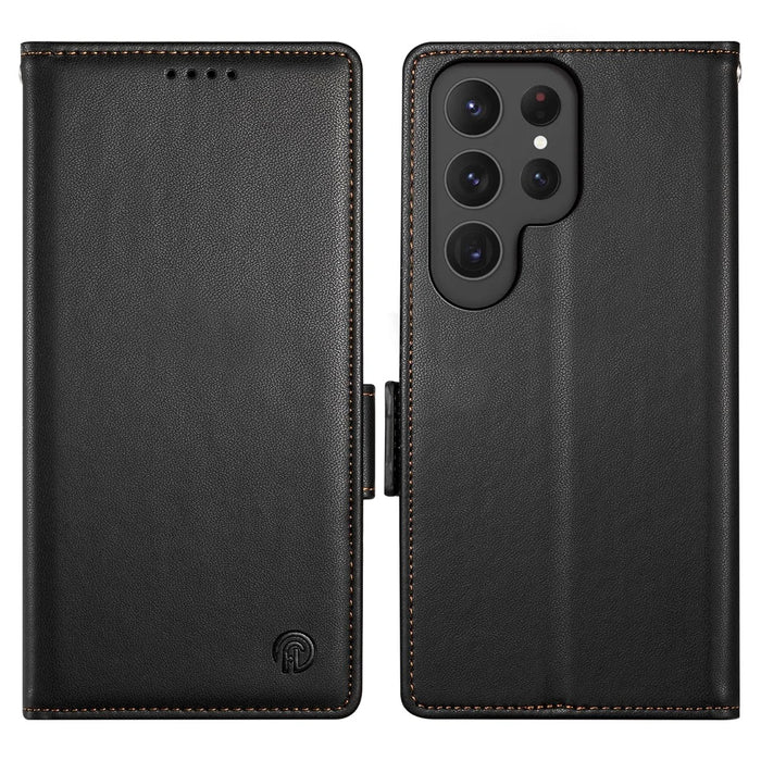 DF-010 For Samsung Galaxy S24 Ultra Case Leather Wallet Folio Flip Phone Cover - Black - 1