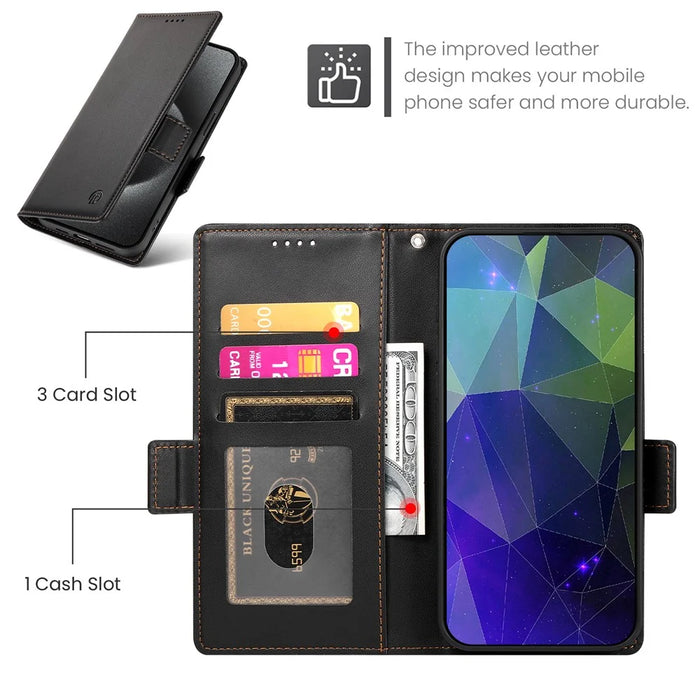DF-010 For Samsung Galaxy S24 Ultra Case Leather Wallet Folio Flip Phone Cover - Black - 6