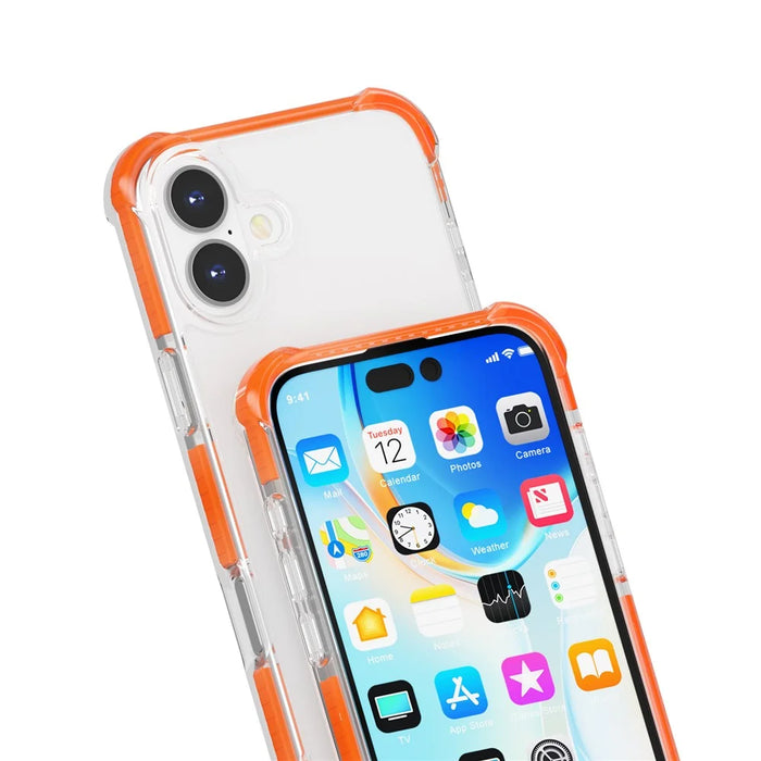 For iPhone 16 Case Four Corners Anti Drop Clear TPU + TPE + PC Phone Cover - Transparent Orange - 4