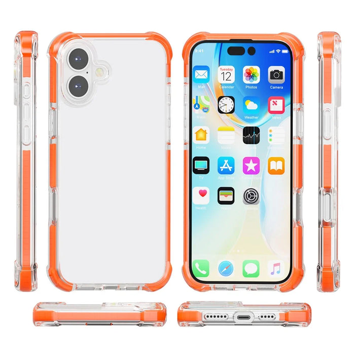 For iPhone 16 Case Four Corners Anti Drop Clear TPU + TPE + PC Phone Cover - Transparent Orange - 7