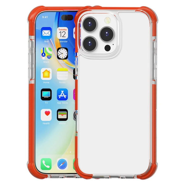 For iPhone 16 Pro Max Case Four Corners Anti Drop Clear TPU + TPE + PC Phone Cover - Transparent Red - 1