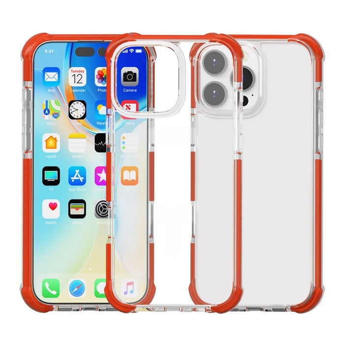 For iPhone 16 Pro Max Case Four Corners Anti Drop Clear TPU + TPE + PC Phone Cover - Transparent Red - 2