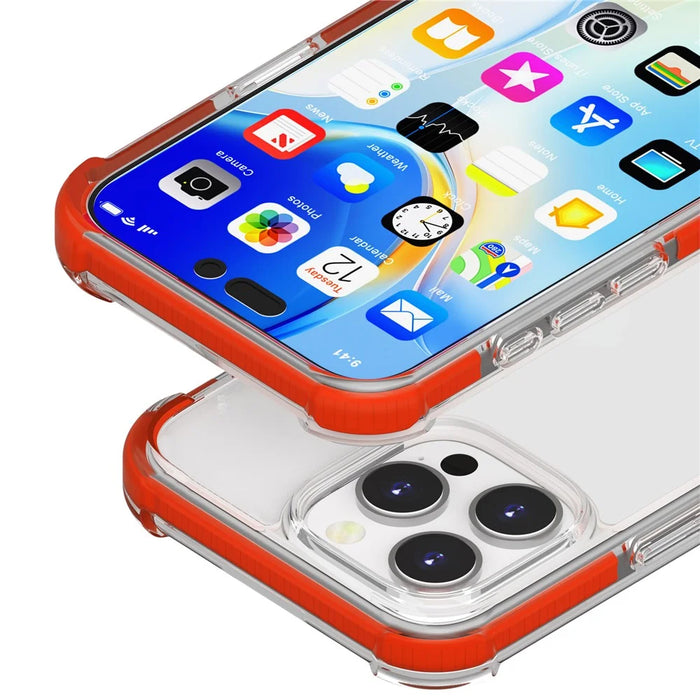 For iPhone 16 Pro Max Case Four Corners Anti Drop Clear TPU + TPE + PC Phone Cover - Transparent Red - 3