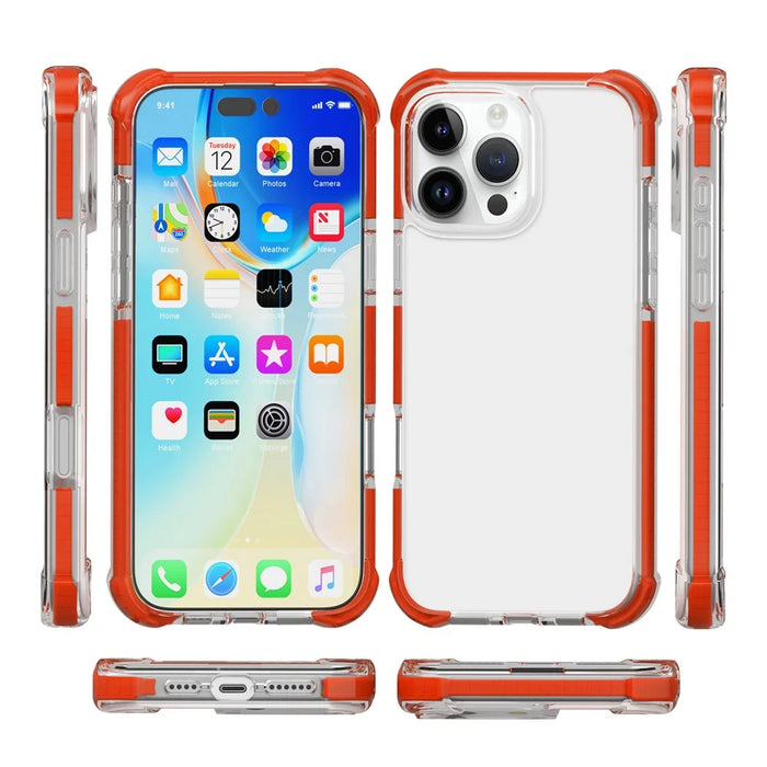 For iPhone 16 Pro Max Case Four Corners Anti Drop Clear TPU + TPE + PC Phone Cover - Transparent Red - 6