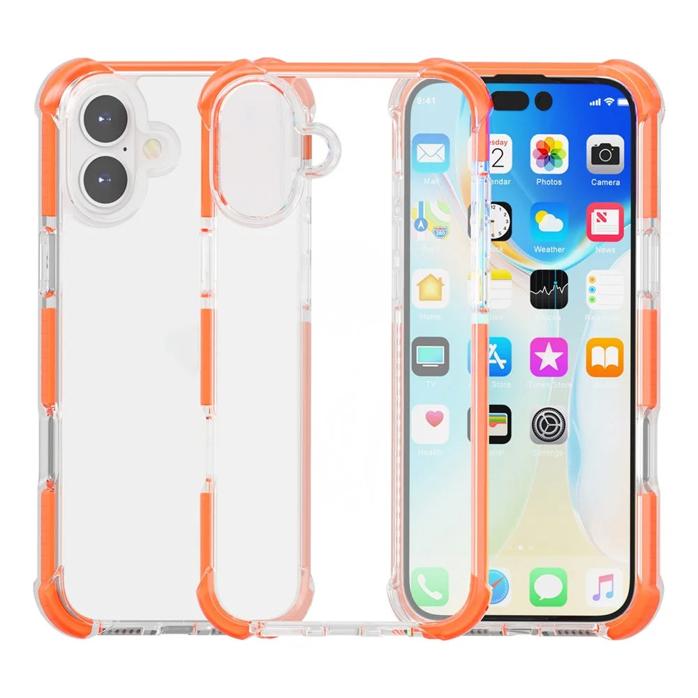 For iPhone 16 Plus Case Four Corners Anti Drop Clear TPU + TPE + PC Phone Cover - Transparent Orange - 2