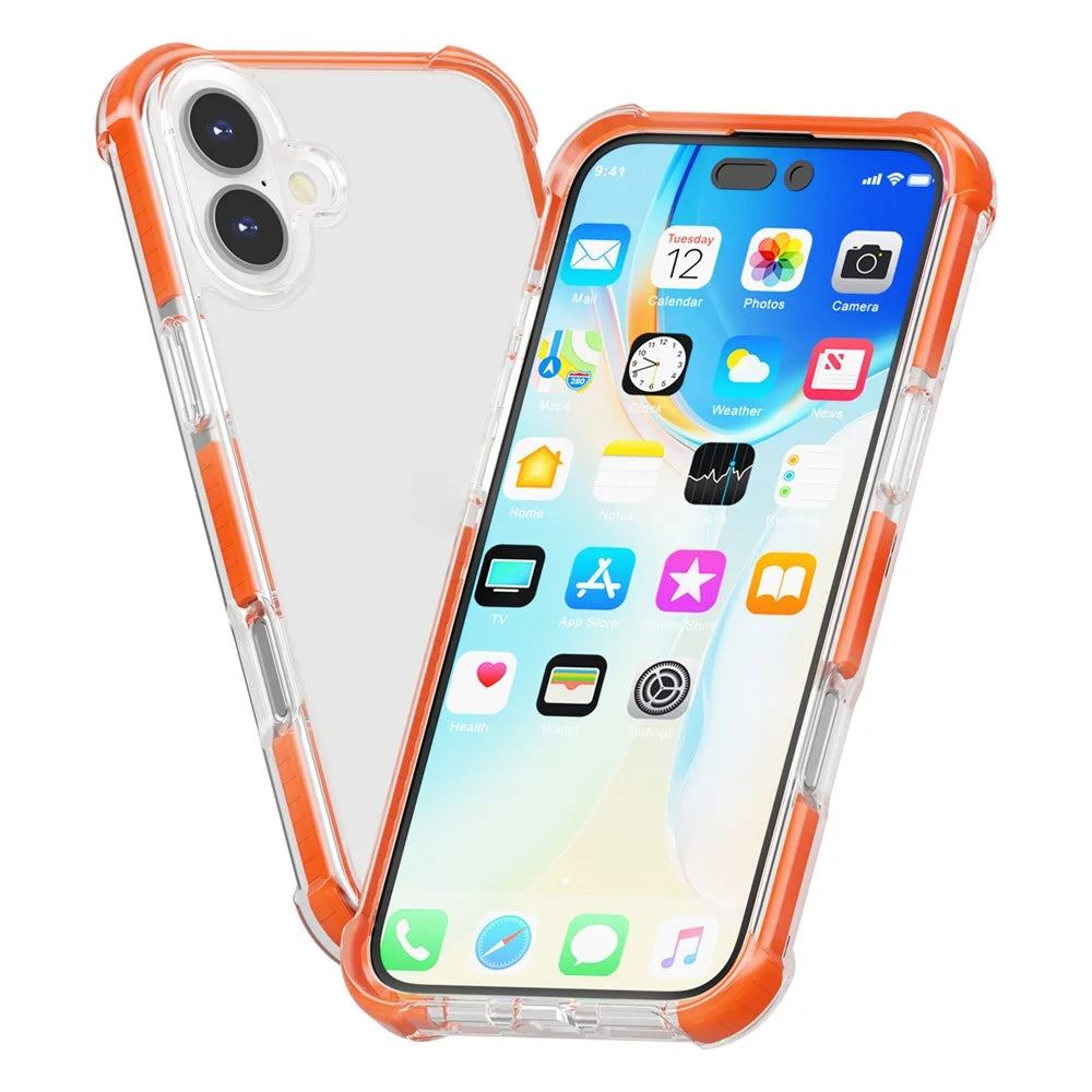 For iPhone 16 Plus Case Four Corners Anti Drop Clear TPU + TPE + PC Phone Cover - Transparent Orange - 3