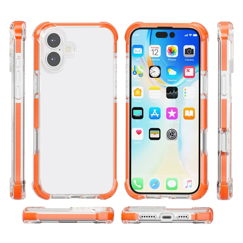 For iPhone 16 Plus Case Four Corners Anti Drop Clear TPU + TPE + PC Phone Cover - Transparent Orange - 7