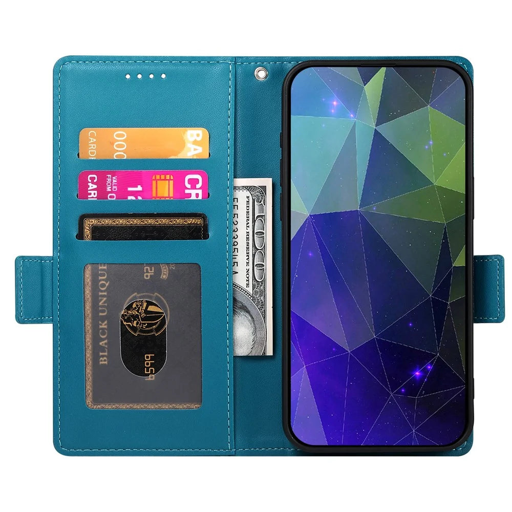 DF-010 For Samsung Galaxy A35 5G Case Leather Phone Cover with Side Magnetic Clasps - Blue - 2