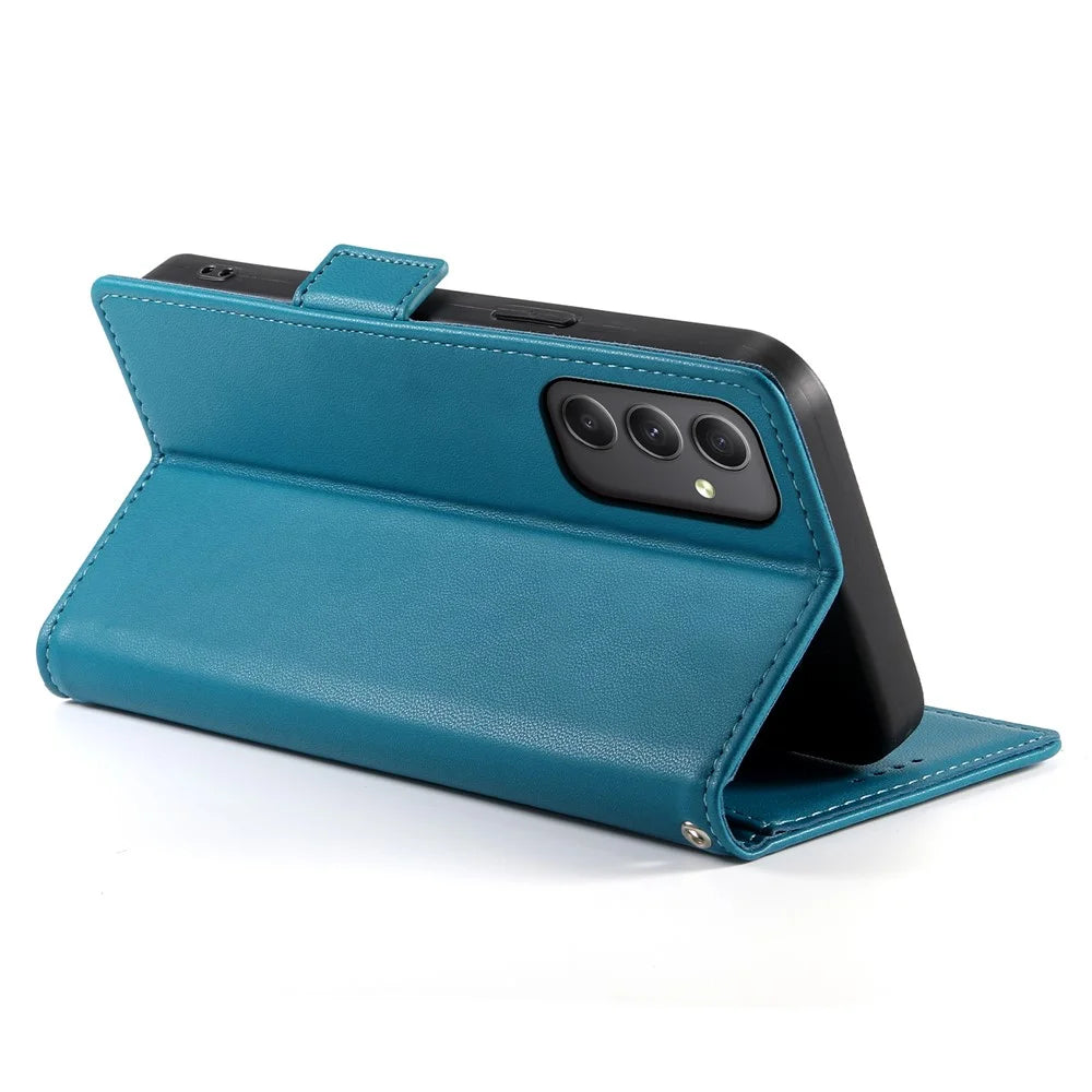 DF-010 For Samsung Galaxy A35 5G Case Leather Phone Cover with Side Magnetic Clasps - Blue - 3