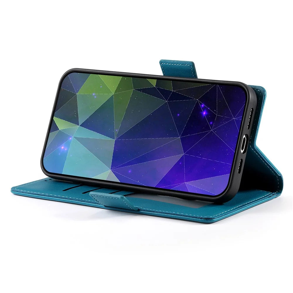 DF-010 For Samsung Galaxy A35 5G Case Leather Phone Cover with Side Magnetic Clasps - Blue - 4