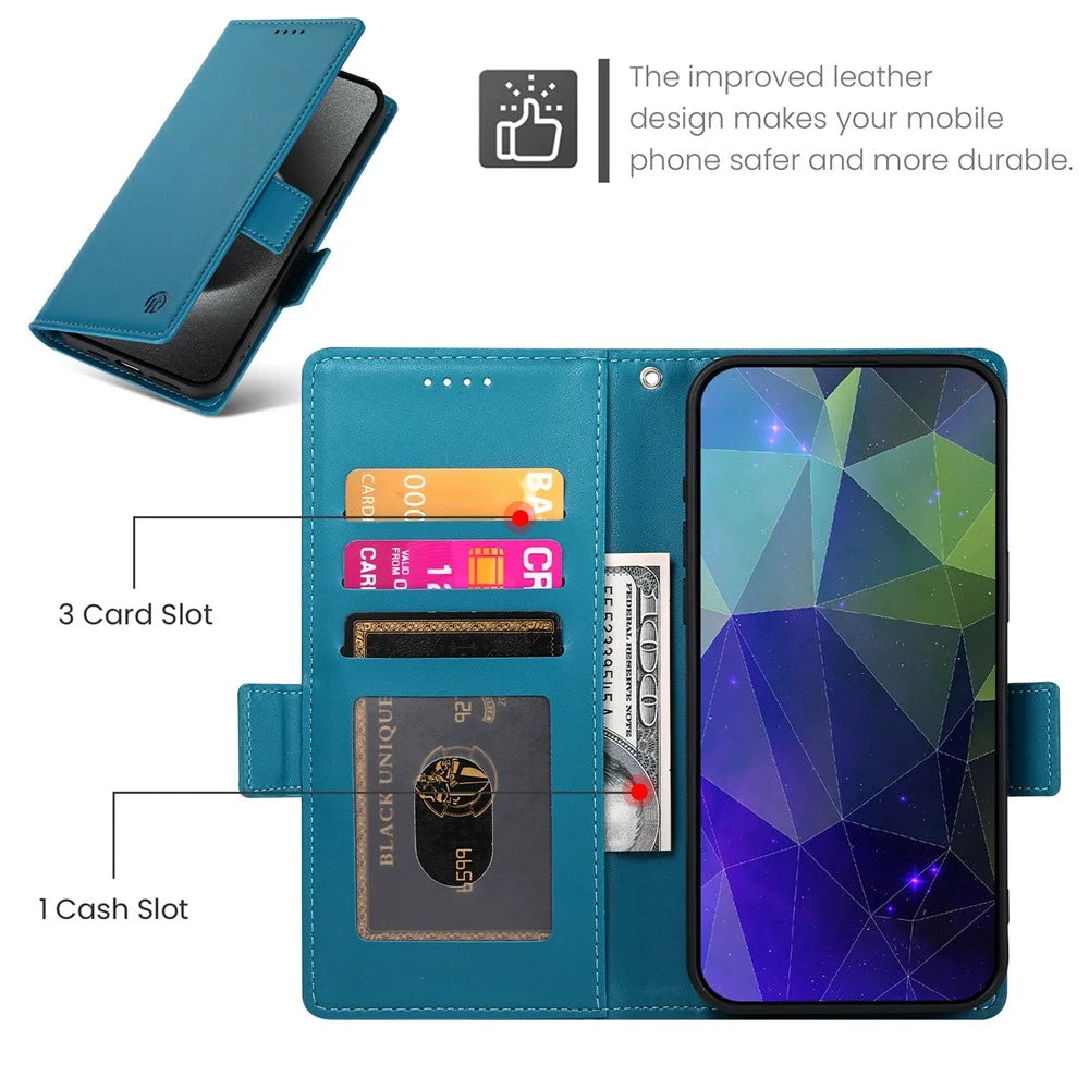 DF-010 For Samsung Galaxy A35 5G Case Leather Phone Cover with Side Magnetic Clasps - Blue - 6