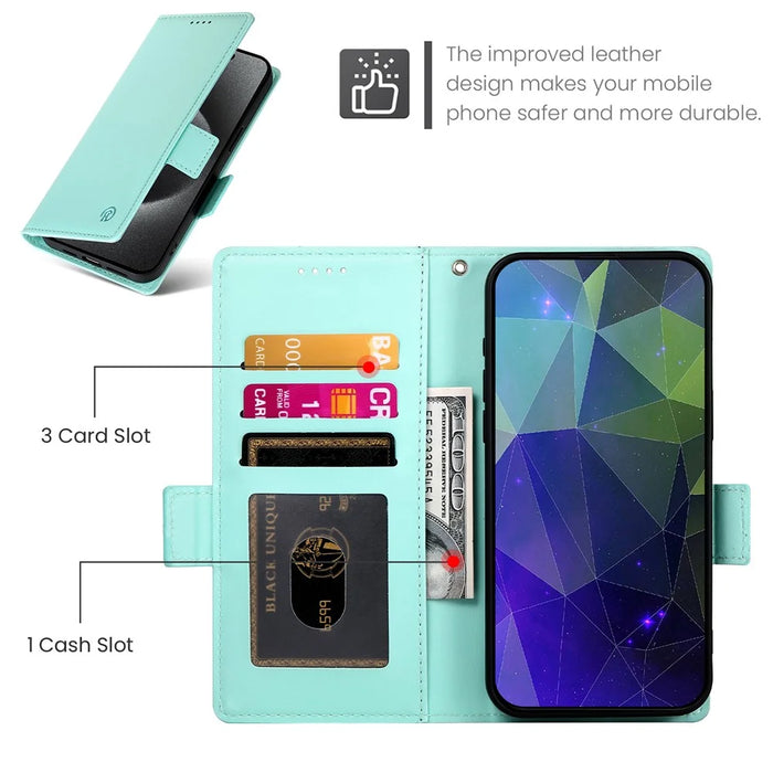 DF-010 For Samsung Galaxy A54 5G Case Magnetic Clasp Leather Stand Phone Cover - Mint Green - 6