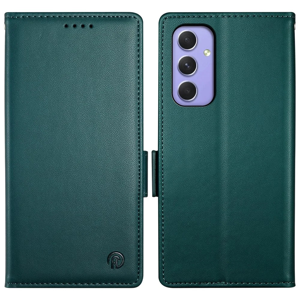 DF-010 For Samsung Galaxy A55 5G Case Magnetic Side Clasps PU Leather Wallet Phone Cover - Blackish Green - 1