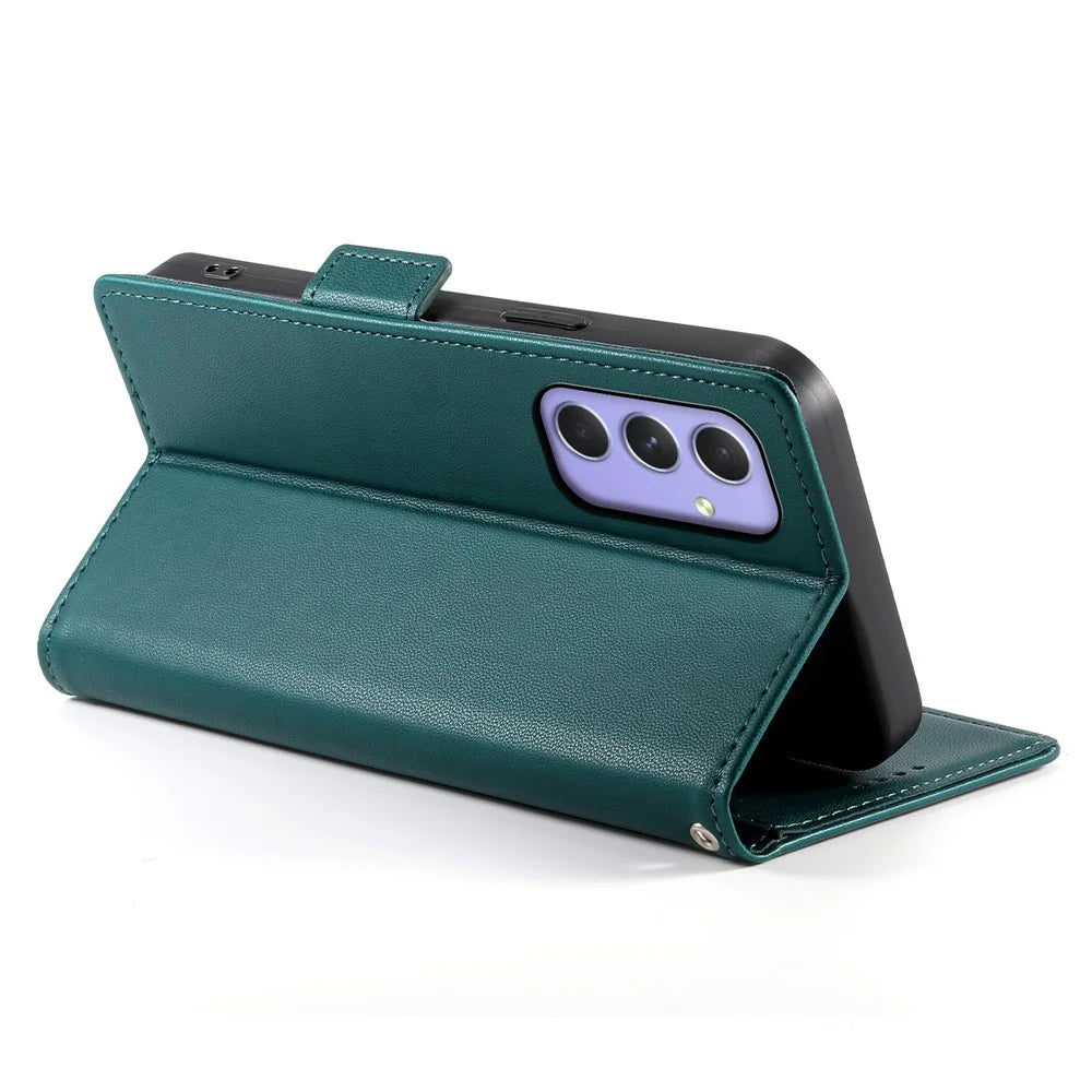 DF-010 For Samsung Galaxy A55 5G Case Magnetic Side Clasps PU Leather Wallet Phone Cover - Blackish Green - 3