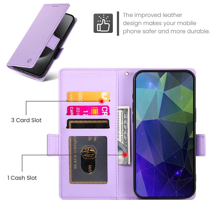 DF-010 For Samsung Galaxy S23 FE Case Drop Protection PU Leather Stand Phone Cover - Purple - 6