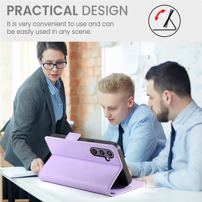 DF-010 For Samsung Galaxy S23 FE Case Drop Protection PU Leather Stand Phone Cover - Purple - 7