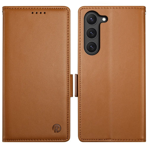 DF-010 For Samsung Galaxy S23 Case Solid Color PU Leather Wallet Stand Phone Cover - Brown - 1