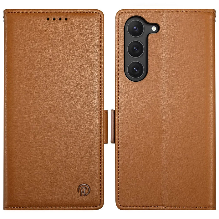 DF-010 For Samsung Galaxy S23 Case Solid Color PU Leather Wallet Stand Phone Cover - Brown - 1