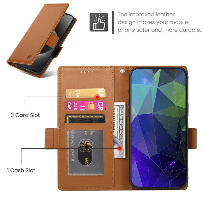 DF-010 For Samsung Galaxy S23 Case Solid Color PU Leather Wallet Stand Phone Cover - Brown - 6