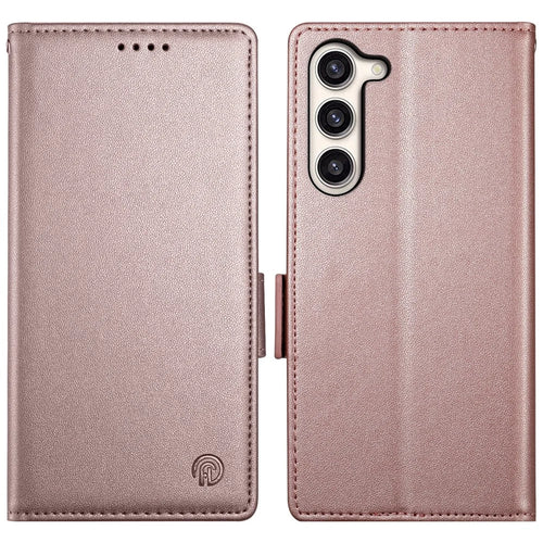 DF-010 For Samsung Galaxy S23+ Case PU Leather Shockproof Cell Phone Cover with Wallet - Rose Gold - 1