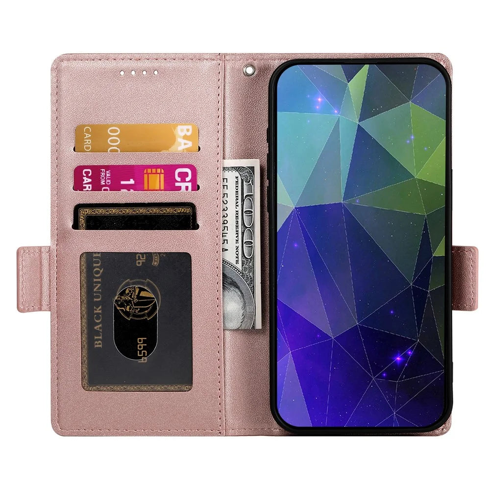 DF-010 For Samsung Galaxy S23+ Case PU Leather Shockproof Cell Phone Cover with Wallet - Rose Gold - 2