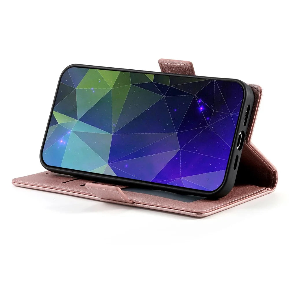 DF-010 For Samsung Galaxy S23+ Case PU Leather Shockproof Cell Phone Cover with Wallet - Rose Gold - 4