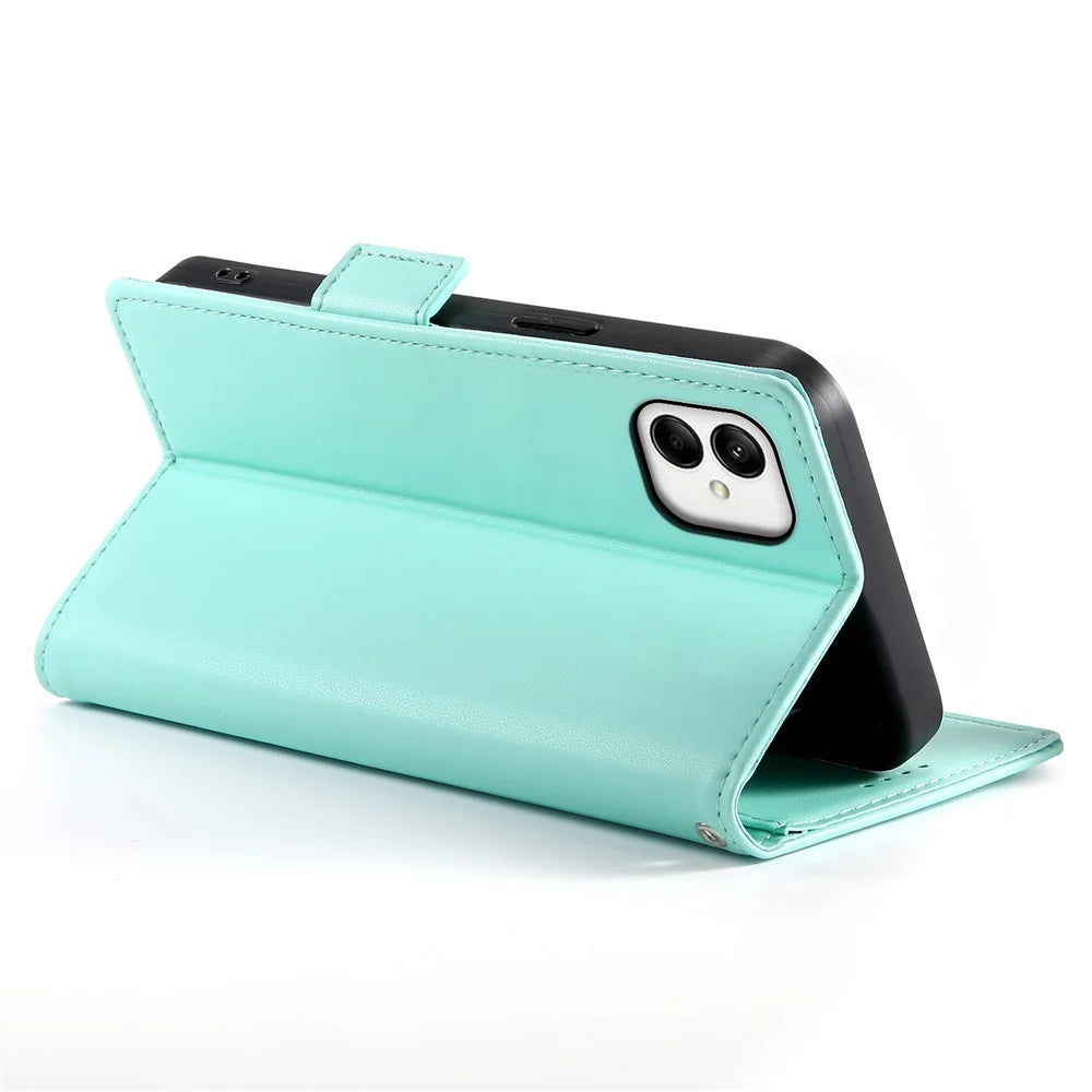 DF-010 For Samsung Galaxy A05 4G Case Leather Phone Cover with Card Holders Magnetic Side Buckle - Mint Green - 3