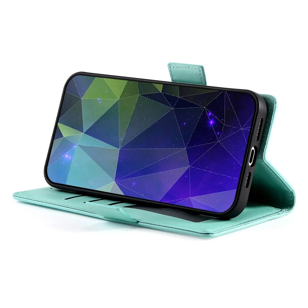 DF-010 For Samsung Galaxy A05 4G Case Leather Phone Cover with Card Holders Magnetic Side Buckle - Mint Green - 4