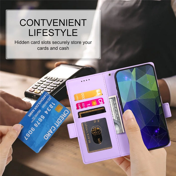 DF-010 For Samsung Galaxy A14 5G / A14 4G Stand Case Anti-Scratch Leather Phone Cover - Purple - 5