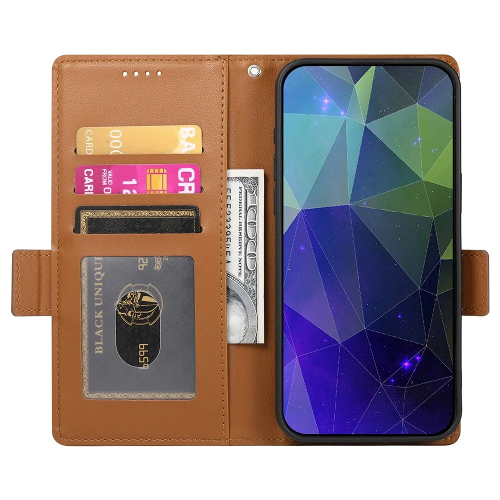 DF-010 For Samsung Galaxy A15 4G / 5G Case Anti-Scratch PU Leather Full Protection Cell Phone Cover - Brown - 2