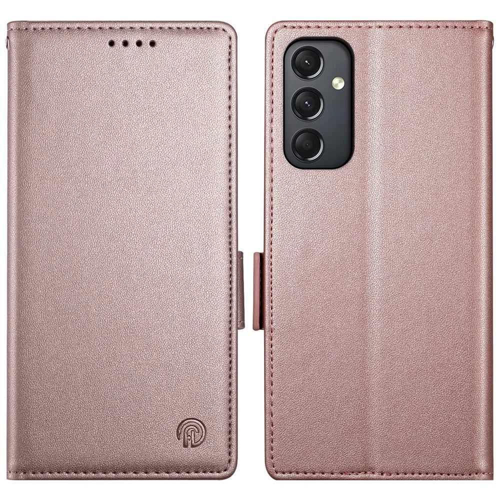 DF-010 For Samsung Galaxy A24 4G (162.1 X 77.6 X 8.3mm) Case PU Leather Wallet Stand Phone Cover - Rose Gold - 1