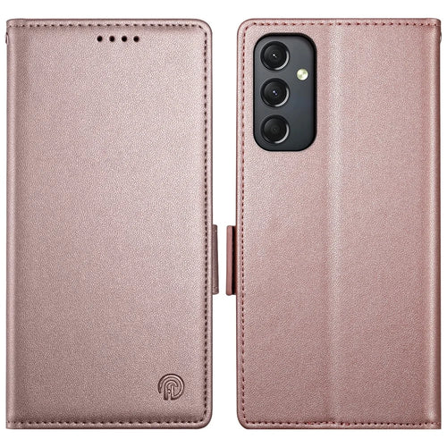 DF-010 For Samsung Galaxy A24 4G (162.1 X 77.6 X 8.3mm) Case PU Leather Wallet Stand Phone Cover - Rose Gold - 1