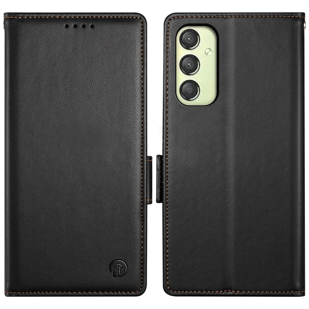 DF-010 For Samsung Galaxy A25 5G (Global) (161.0 X 76.5 X 8.3mm) Case PU Leather Stand Cell Phone Stand Cover - Black - 1