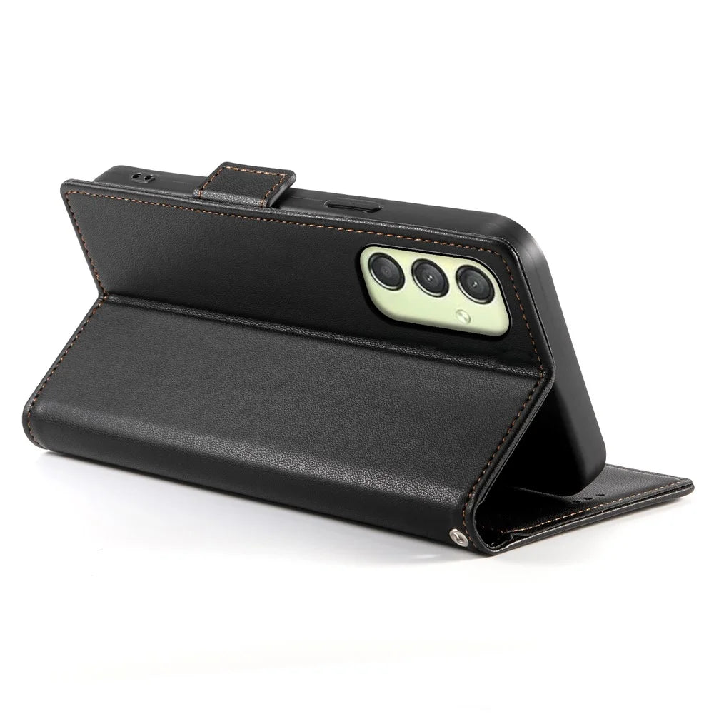 DF-010 For Samsung Galaxy A25 5G (Global) (161.0 X 76.5 X 8.3mm) Case PU Leather Stand Cell Phone Stand Cover - Black - 3