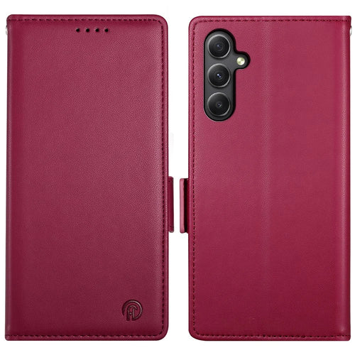 DF-010 For Samsung Galaxy A34 5G Case PU Leather Wallet Stand Phone Cover - Wine Red - 1