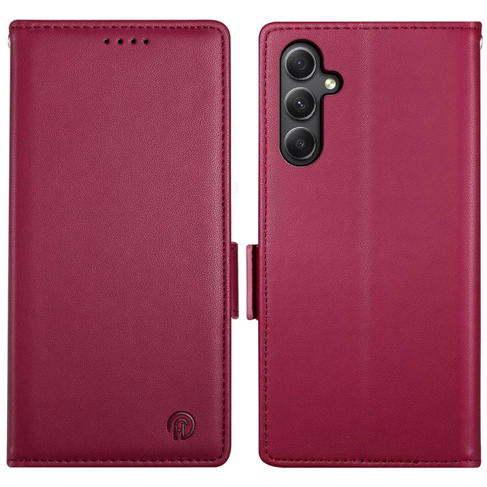 DF-010 For Samsung Galaxy A34 5G Case PU Leather Wallet Stand Phone Cover - Wine Red - 1