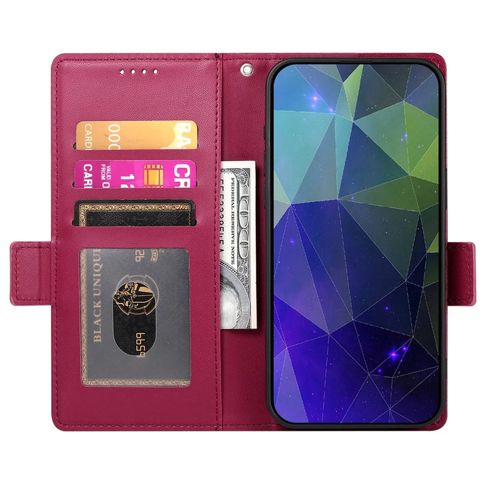 DF-010 For Samsung Galaxy A34 5G Case PU Leather Wallet Stand Phone Cover - Wine Red - 2