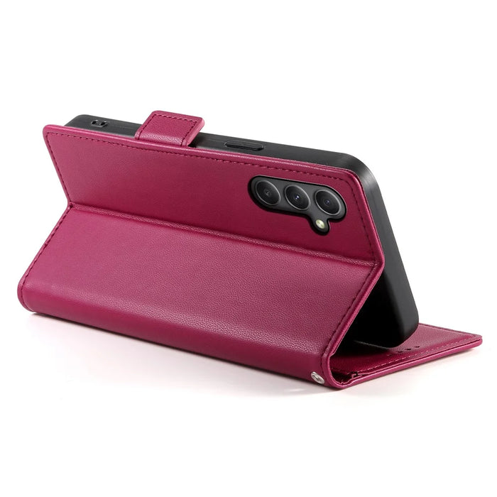 DF-010 For Samsung Galaxy A34 5G Case PU Leather Wallet Stand Phone Cover - Wine Red - 3