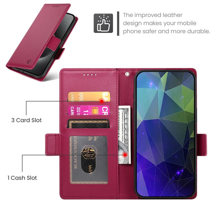 DF-010 For Samsung Galaxy A34 5G Case PU Leather Wallet Stand Phone Cover - Wine Red - 6