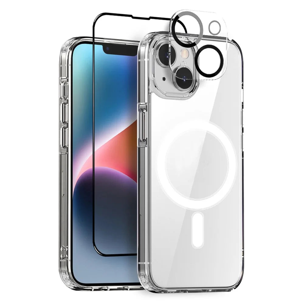 NORTHJO For iPhone 14 PC+TPU Cellphone Case with Tempered Glass Screen Film + Lens Protector, Compatible with MagSafe - 1