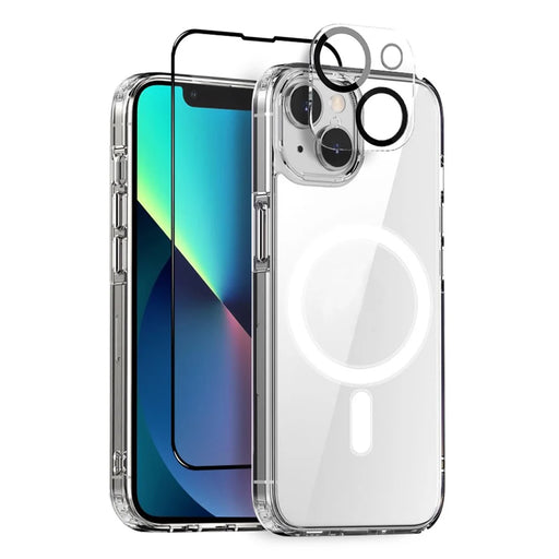 NORTHJO For iPhone 13 PC+TPU Phone Case with Tempered Glass Film + Camera Lens Cover, Compatible with MagSafe - 1
