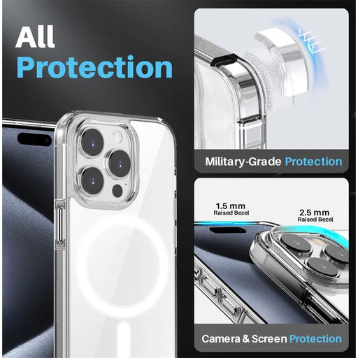 NORTHJO For iPhone 15 Pro Max Clear Phone Case with Tempered Glass Screen Film + Lens Protector, Compatible with MagSafe - 2